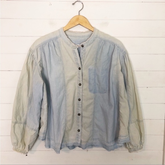 New! Free People Set Sail Denim Top Chambray - Picture 5 of 8